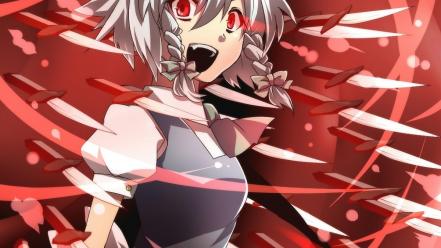 Touhou maids izayoi sakuya red eyes knives wallpaper