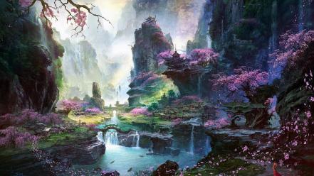 Fan ming artwork landscapes oriental paintings wallpaper