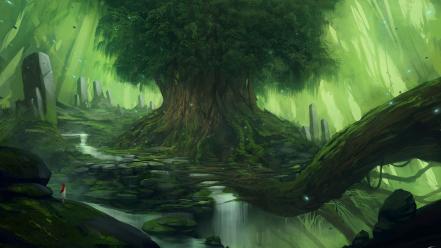 Fantasy art waterfalls magical mystical giant tree wallpaper