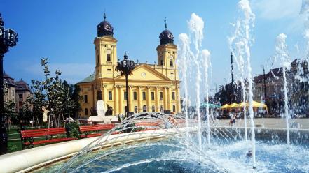 Hungary church squares fountain debrecen wallpaper