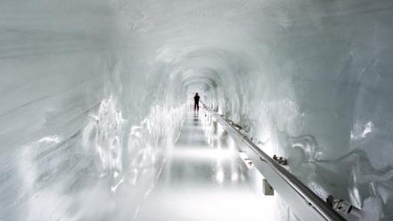 Ice frozen cave railing wallpaper