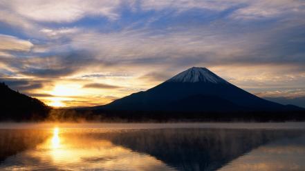 Mountains clouds landscapes nature sun reflections wallpaper