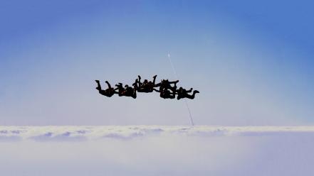 People extreme sports launch contrails skydiving skyscapes wallpaper