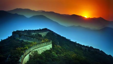 Sunset mountains landscapes nature china great wall of wallpaper