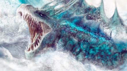 Water ice blue dragons cgi wallpaper