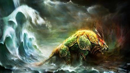 Waves chinese guild wars fantasy art creatures artwork wallpaper