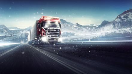 Winter snow cars scania wallpaper