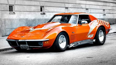 Cars orange selective coloring corvette wallpaper
