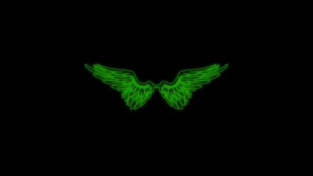 Green angels wings black minimalistic glow simple wallpaper