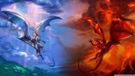 Ice dragons fire fantasy art wallpaper