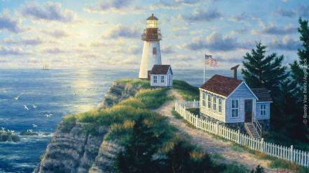 Rock houses lighthouses artwork skyscapes wallpaper
