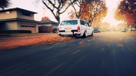 Sunrise sun trees streets cars roads old way wallpaper