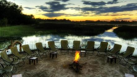 Trees africa safari camp fire rest relaxation wallpaper