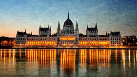 Buildings hungary budapest rivers reflections parliament houses wallpaper