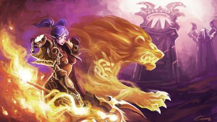 Cats fire blizzard entertainment firelands night elf wallpaper