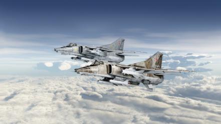 Clouds aircraft war military skyscapes mig-27 wallpaper