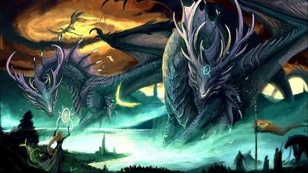 Dragons giant fantasy art creatures wallpaper