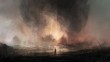 Explosions fantasy art digital wallpaper