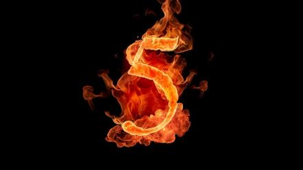 Flames black fire typography numbers five wallpaper