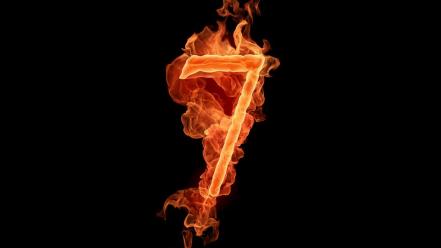 Flames black fire typography numbers seven wallpaper