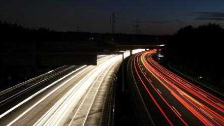 Highway long exposure german white light red trails wallpaper