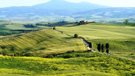 Landscapes nature horizon fields hills italy roads tuscany wallpaper