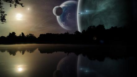 Outer space planets digital art science fiction wallpaper