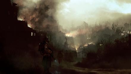 Soldiers ruins statues artwork apocalyptic master piece wallpaper
