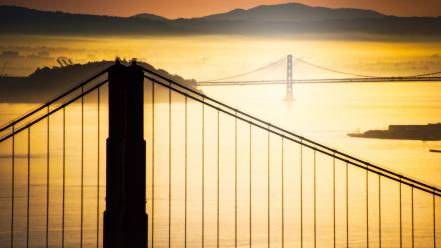 Sunrise mountains architecture silhouette bridges california san francisco wallpaper