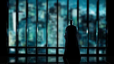 Batman silhouette superheroes gotham city window panes view wallpaper