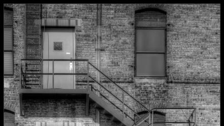 Black and white stairways alley wallpaper