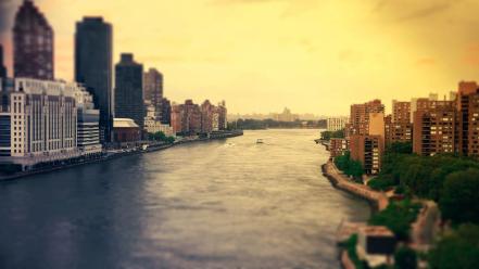 City miniature tilt-shift rivers cities roosevelt island wallpaper