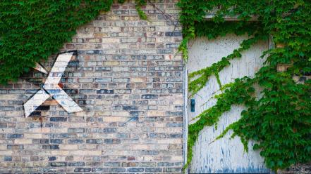 Graffiti plants brick wall painting wallpaper