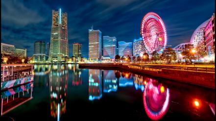Japan tokyo cityscapes yokohama city lights bay wallpaper