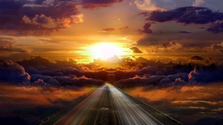 Light clouds landscapes sun highway skyscapes wallpaper