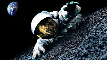 Outer space moon earth spaceman wallpaper