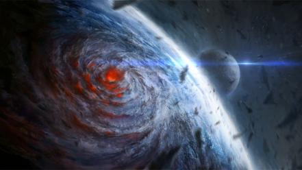 Outer space planets earth destruction artwork impact hurricane wallpaper