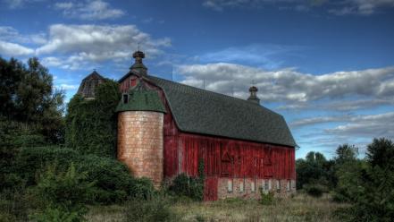 Red old buildings barn skyscapes wallpaper