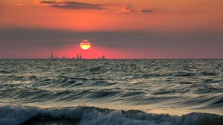 Sunset cityscapes scenic seascapes wallpaper