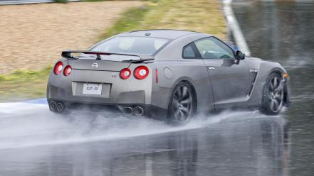 Water rain nissan sports cars gray gt-r wallpaper