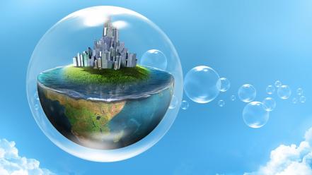 World earth bubbles fantasy art digital 3d wallpaper