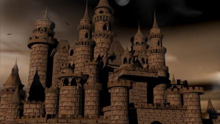 Castles night moon artwork digital blasphemy maximus light wallpaper