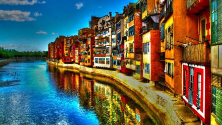 Clouds bridges italy hdr photography rivers cities girona wallpaper
