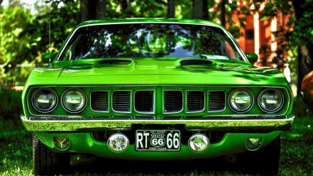 Headlights tire tracks 1971 cuda green car wallpaper