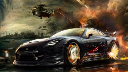 Helicopters cars nissan gtr gt-r wallpaper