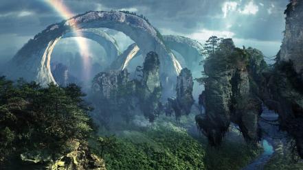 Landscapes nature avatar rocks fantasy art rainbows wallpaper