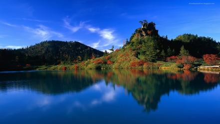 Landscapes nature lakes reflections blue skies wallpaper