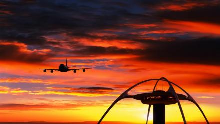 Sunset aircraft los angeles aviation boeing 747 wallpaper