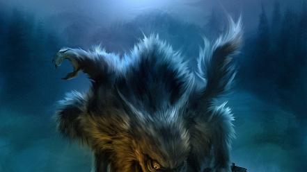 Digital art concept drawings airbrushed three wolves wallpaper