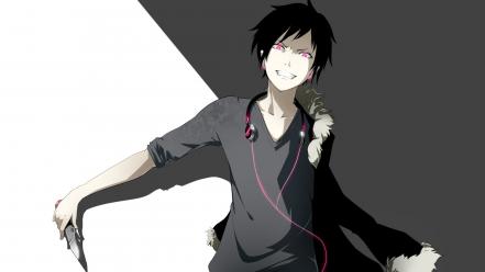 Durarara!! orihara izaya knives pink eyes black wallpaper